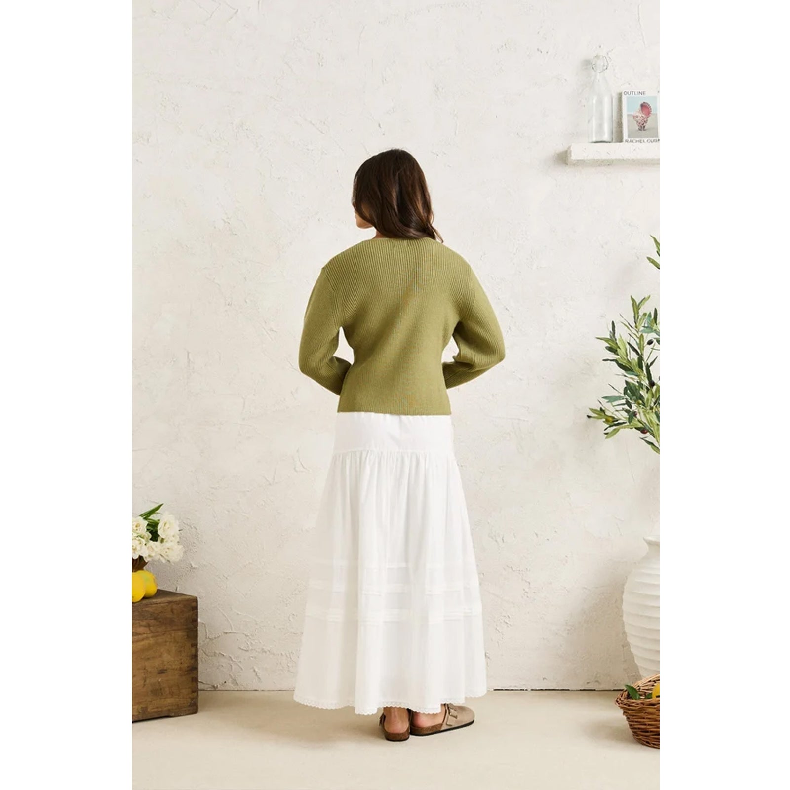 Rhythm Solene Ruffle Midi Men's Skirt - White
