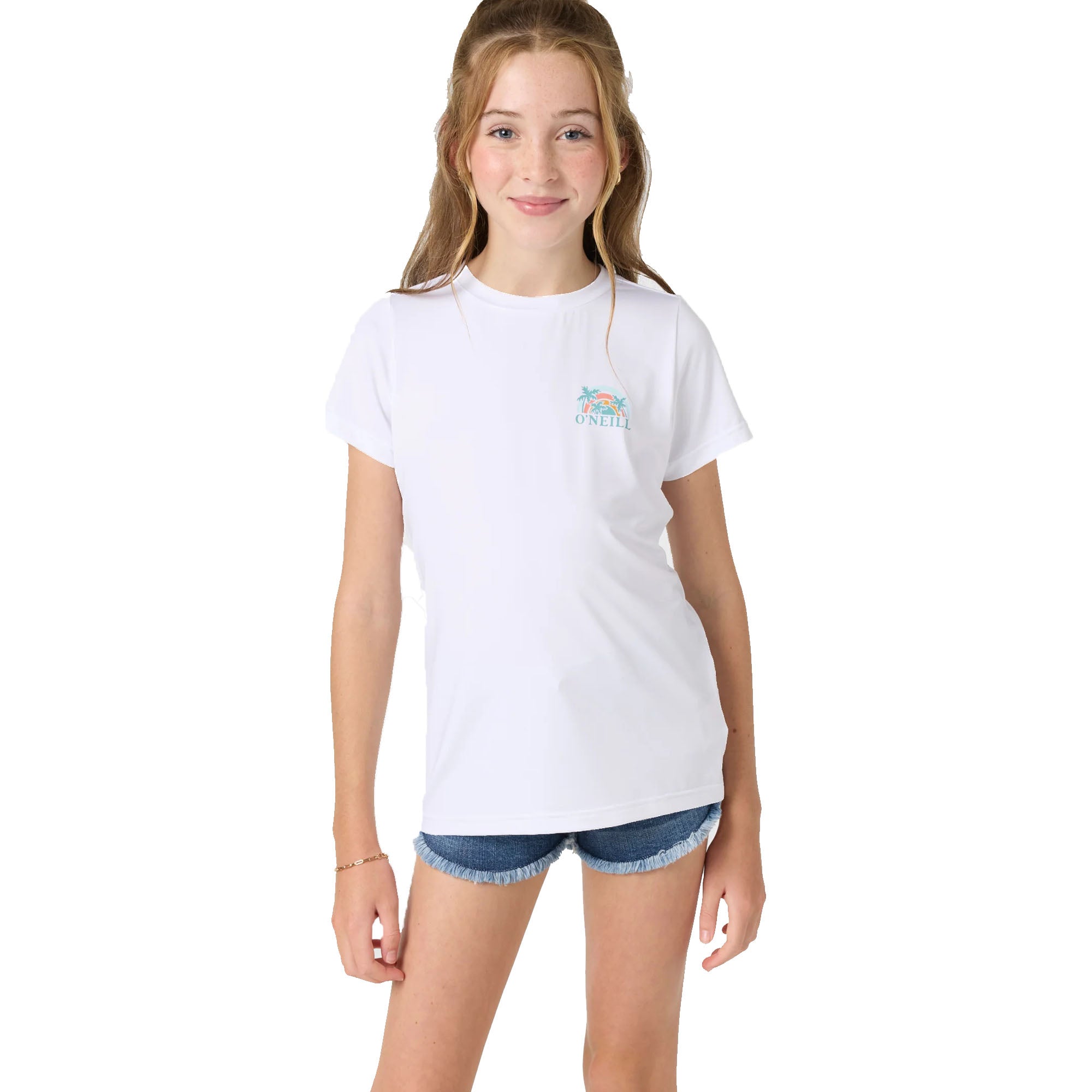 O'Neill Breezy UPF Youth Girls S/S Rash Guard - White
