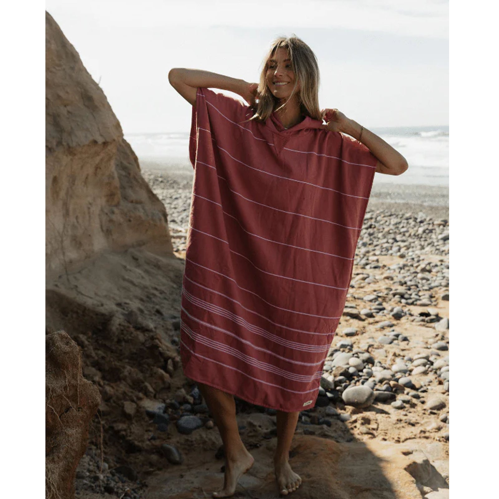 Sand Cloud Classic Stripe Hooded Poncho - Withered Rose
