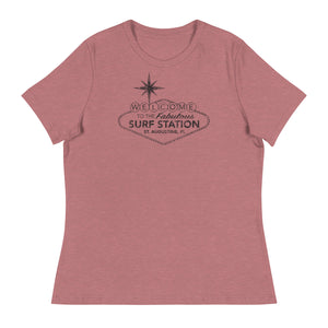 Surf Station Welcome Sign Black Women's Relaxed T-Shirt