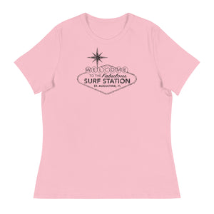 Surf Station Welcome Sign Black Women's Relaxed T-Shirt