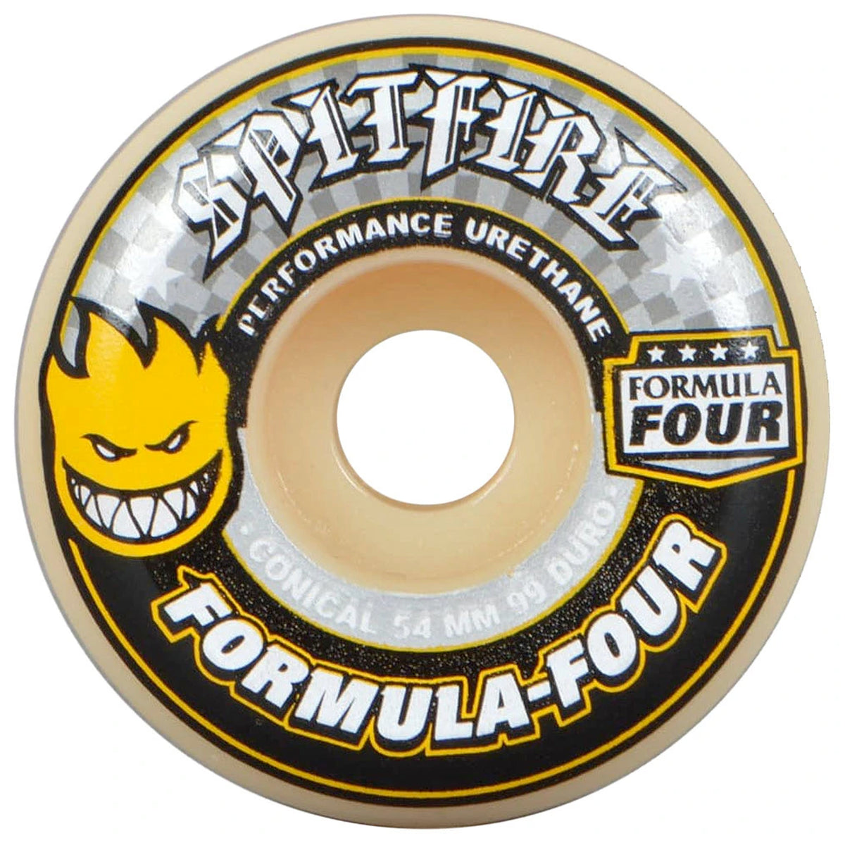 Spitfire Formula Four 99a Conical 54mm Skateboard Wheels - White/Yellow/Black