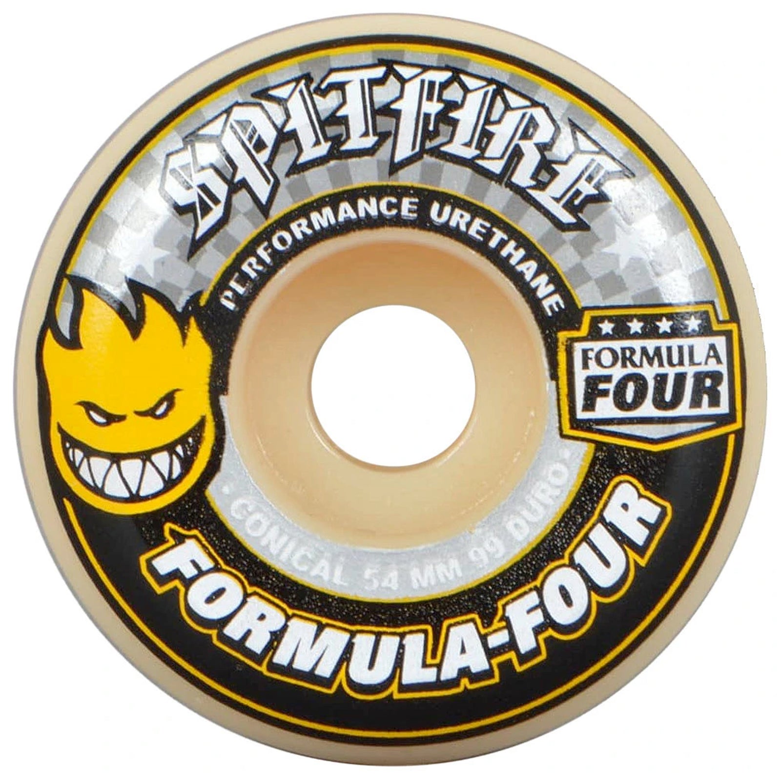 Spitfire Formula Four 99a Conical 54mm Skateboard Wheels - White/Yellow/Black