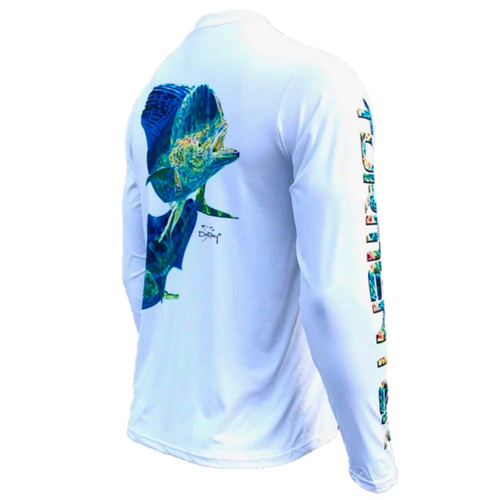 Tormenter Performance Men's Fishing Shirt, Electrified Mahi White / XXL