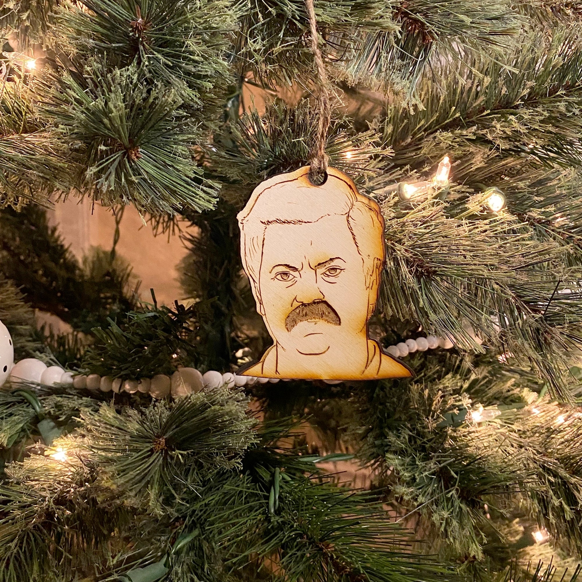 Tree Yoself Ron Swanson (Parks and Rec) Wooden Christmas Ornament