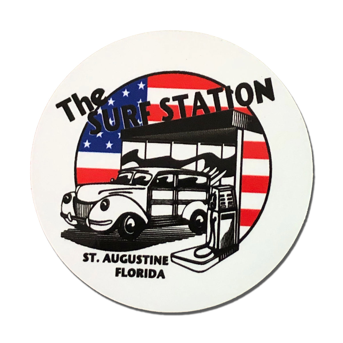 Surf Station Circle Woody USA Sticker
