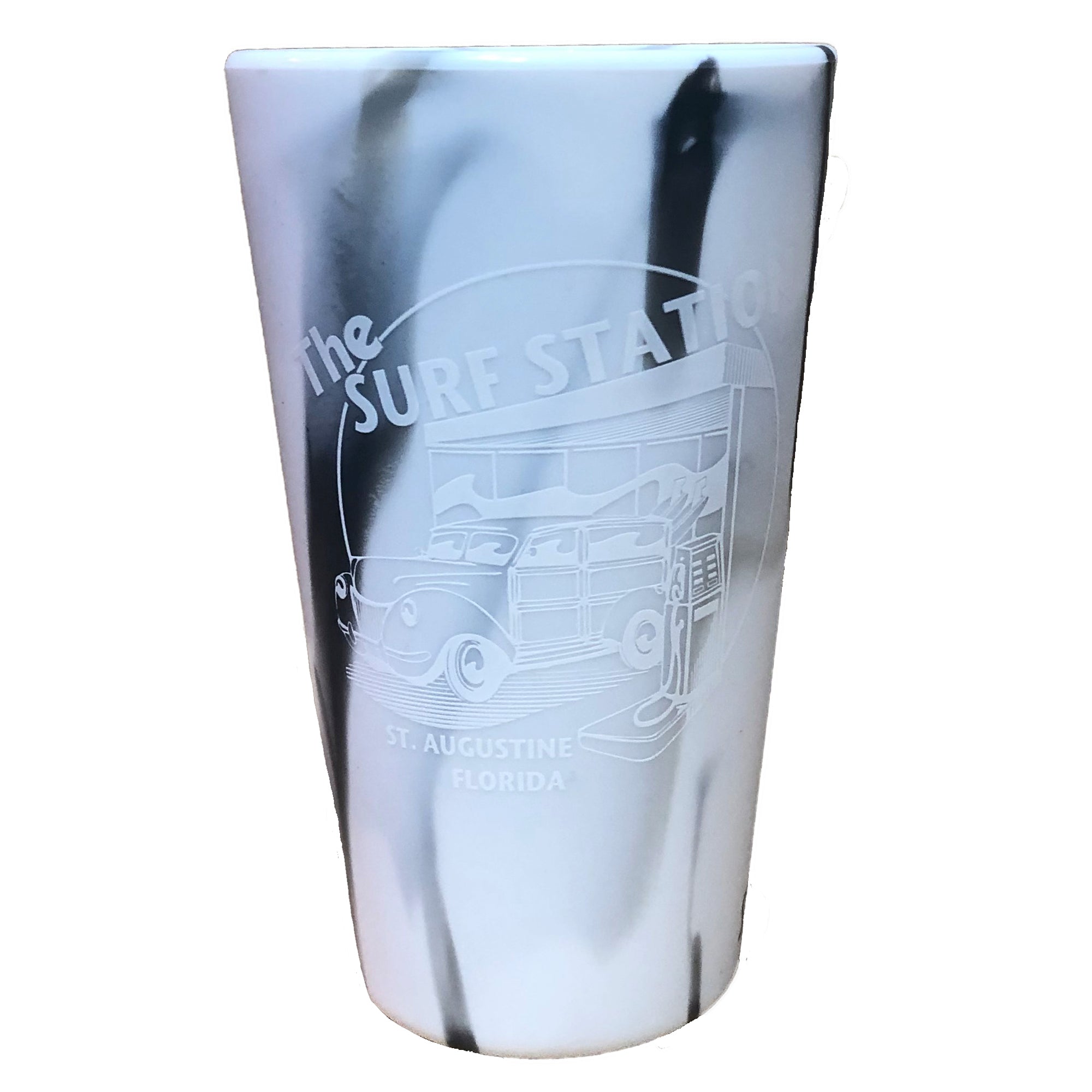 Surf Station Silipint Pint Cup - 16oz/White Marble/Woody