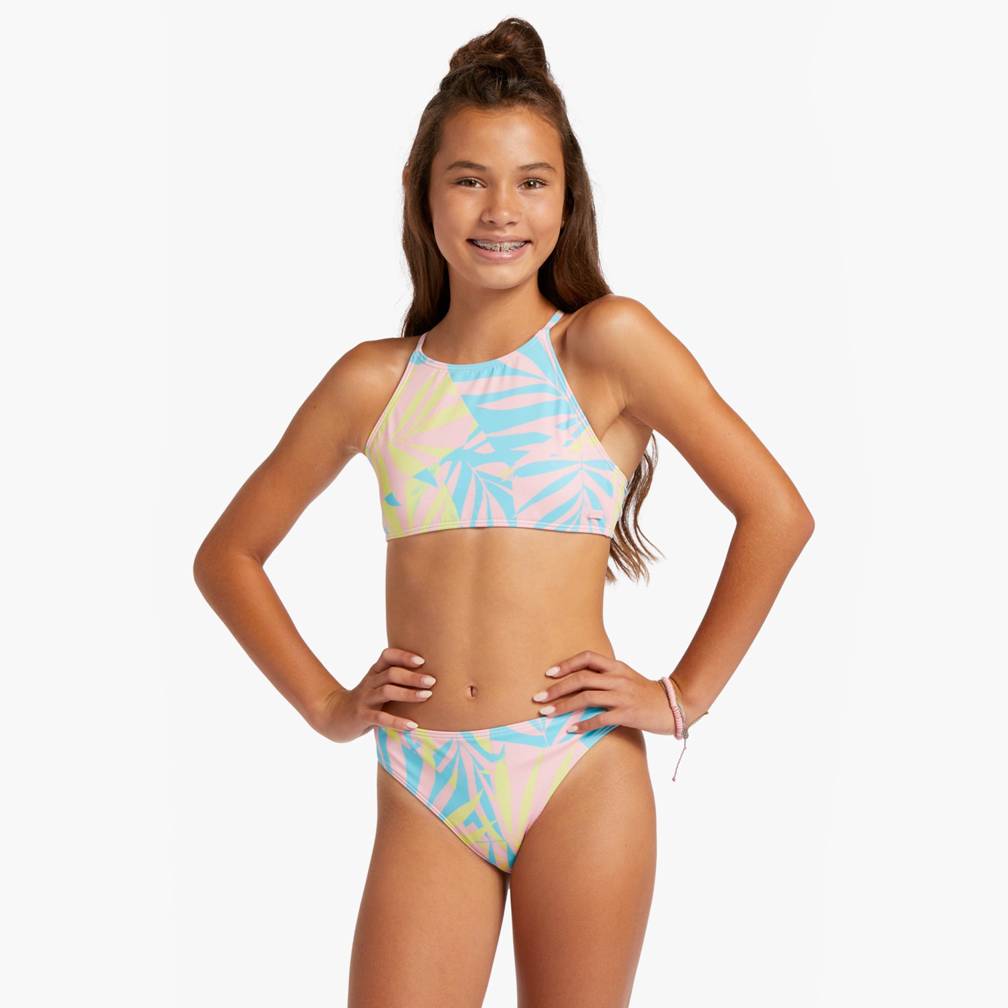 Roxy Palms Colors Two Piece Crop Top Youth Girl's Bikini